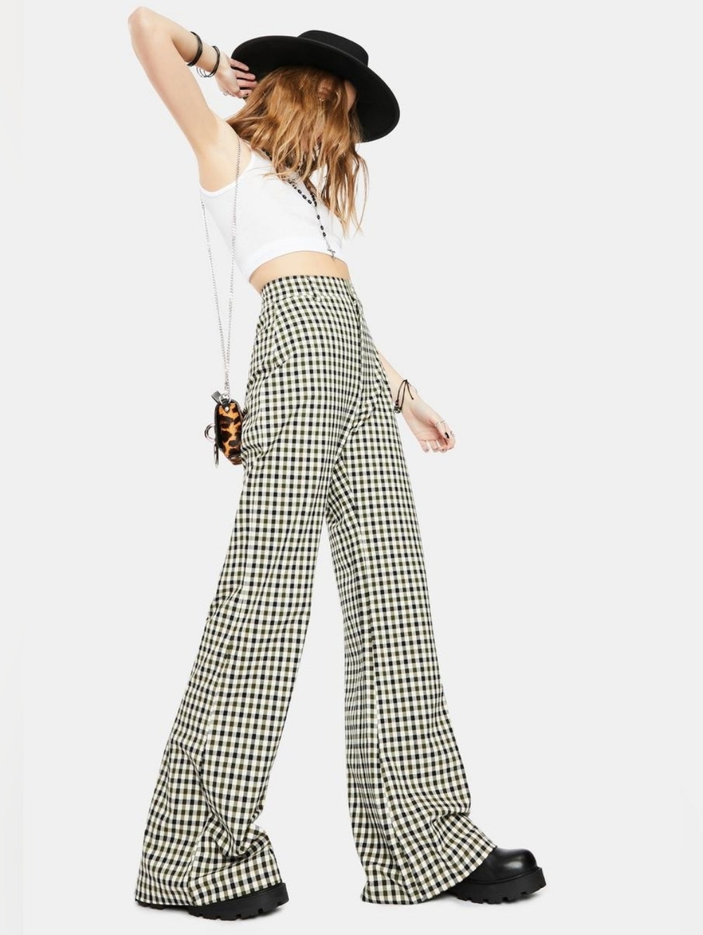 Free People Green Check Jules Pants